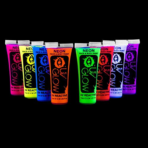 UV Glow Blacklight Face & Body Paint Set - 8 Neon Colors