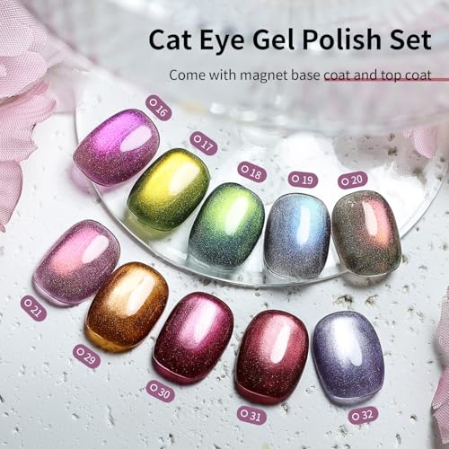 JODSONE Cat Eye Gel Nail Polish Set - 10 Colors with Base & Top Coat