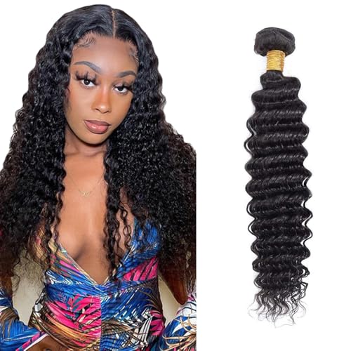 28 Inch Deep Wave Bundles - 1B Natural Black Human Hair, 50g/Bundle, WuvuSnm