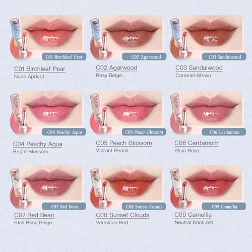 Flower Knows Butterfly Cloud Collar Glossy Lipstick,Hydrating Solid Lip Gloss,Moisturizing Pink Tinted Lip Balm,Long Lasting Lip Gloss in Balm for Girls&Women,(C05 Peach Blossom)