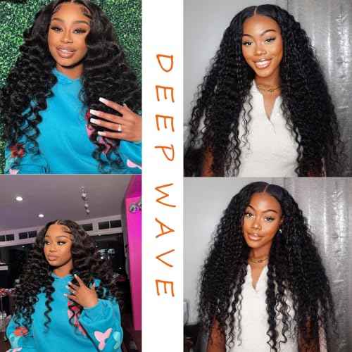 12A Deep Wave Human Hair Bundles Deep Wave Curly Bundles Human Hair 100% Unprocessed Brazilian Virgin Remy Wet and Wavy Human Hair Weave Bundles Natural Black 1 Bundles 24 Inch