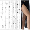 Temporary Tattoos for Women - 10 Sheets Black Flower Sketch Design