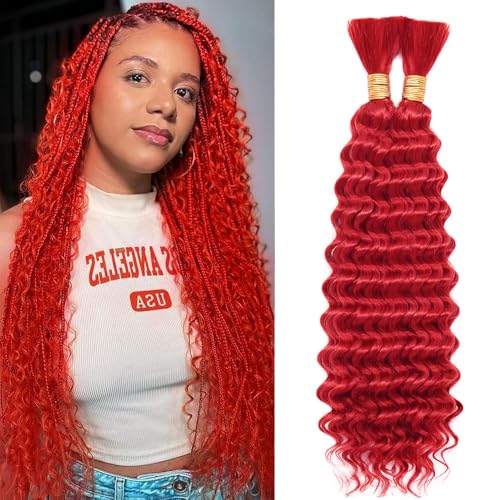 DiexrLamx Dark Red 20 Inch Deep Wave Human Braiding Hair Bulk 100g - Boho Curly Hair for Braids