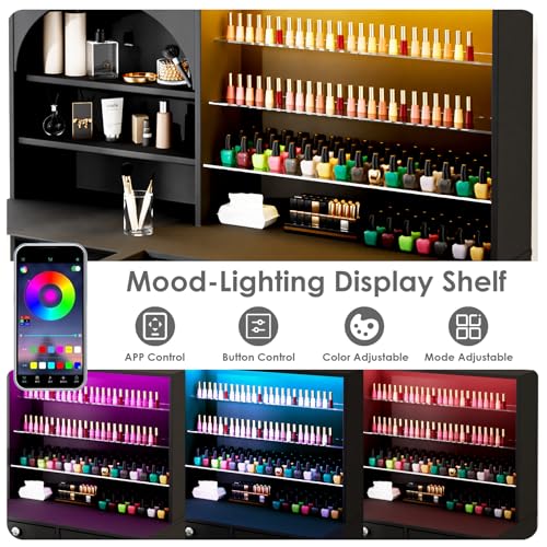HolaiNail L-Shaped Manicure Table w/ LED Display & USB Ports