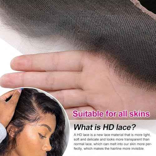 Deep Wave Frontal 13 x 4 HD Transparent Lace Frontals With Bangs Baby Hair 100% Remy Human Hair 150% Density Natural Color (13x4 Lace Frontal- Deep Wave, 20 Inch)