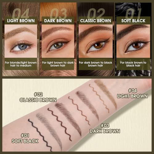 UCANBE Eyebrow Pen, Dual-Ended Eyebrow Pencil with 4-Fork-Tip & Gel Eyeliner for Women, Eye Brow Pen with Gel Eyeliner Pencil, Microblading Eyebrow Pencils with Hair Like Strokes, Dark Brown