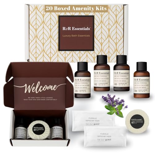 20 Sets Display Ready Hotel Bathroom Amenity Kits with Wipes - Eco-Friendly Bottles