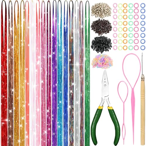 Hair Tinsel Kit 16 Colors 6800 Strands 48 Inch Heat Resistant