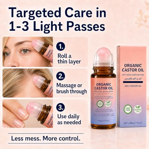 Castor Oil Roll-On with Rose Quartz Roller, 1.7 oz