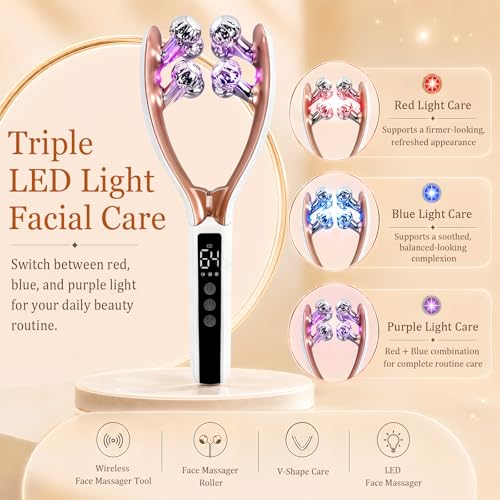SZMDLX White & Gold 8-Roller 3D Face Massager with LCD Screen for Women