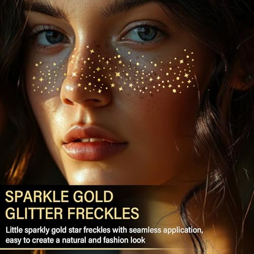 20 Pcs Gold Face Makeup Patches,Glitter Freckles,Sparkle Makeup£¬ Freckles Face Tattoo,Waterproof Face Glitter Patches for Helloween£¬Suitable for Helloween£¬ Christmas (Gold)