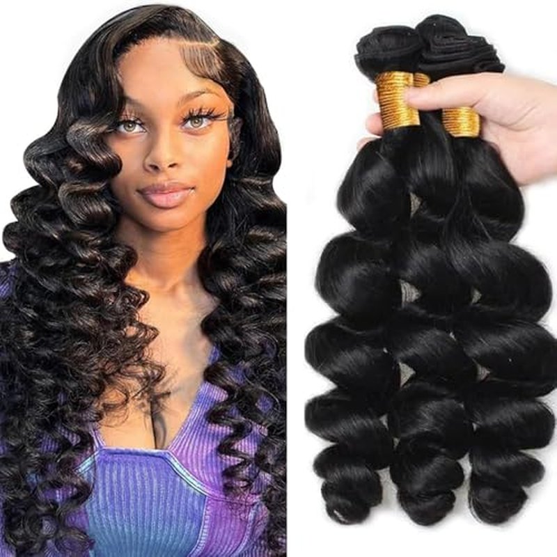 #1B Loose Deep Wave Human Hair Bundles 3 Pack