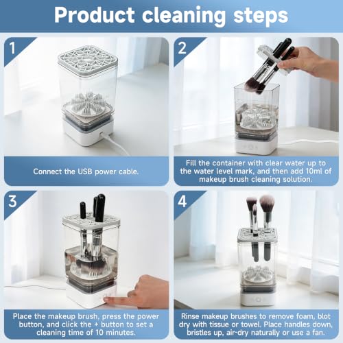 White Automatic Makeup Brush Cleaner Machine with Deep-Clean Silicone Scrubber