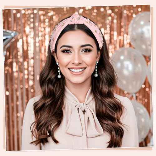 obeoby Bow Headbands for Women, Pink Knotted Teacher Headband Non Slip Wide Hairband Stocking Stuffers for Women Girls