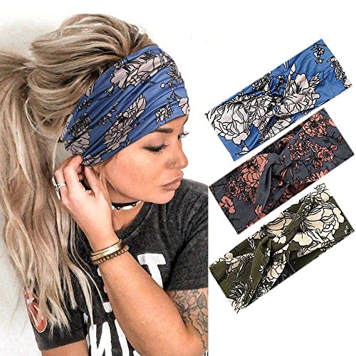 Catery Boho Headbands Criss Cross Headband Bohemia Floal Twist Head Wrap Hair Band Vintage Stylish Elastic Turban Hairbands Fashion Hair Accessories for Women(Pack of 3)