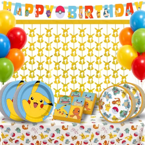 Pokemon Birthday Party Supplies Bundle for 16 - Banner, Plates, Balloons & Backdrop