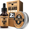 Beard Oil and Balm Set for Men - All-Natural Sandalwood & Citrus Scent, For Beard Growth and Care (2 Pack of 2 oz)