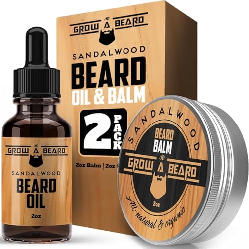 Beard Oil and Balm Set for Men - All-Natural Sandalwood & Citrus Scent, For Beard Growth and Care (2 Pack of 2 oz)
