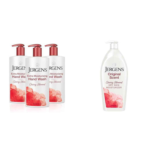 Jergens Extra Moisturizing Hand Soap, Liquid Hand Soap Dispenser Cherry Almond Scent & Original Scent Dry Skin Lotion, Body and Hand Moisturizer for Long Lasting Skin Hydration