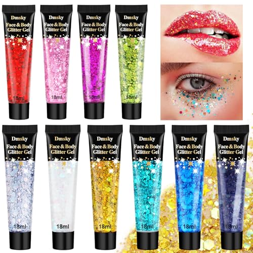 10 Colors Chunky Body Glitter Gel – Eyes, Hair, Nails