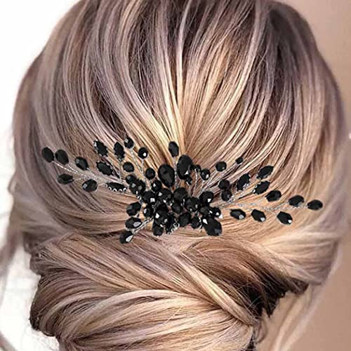 Black Teardrop Rhinestone Hair Comb - Bridal Wedding Hairpiece