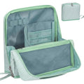 Striped Makeup Bag Large Cosmetic Bags for Women Gift with Brush Loops Mesh Pocket Wrist Strap Travel Organizer Storage Pouch Toiletry Case with Divider for Mirror(Fresh Green)