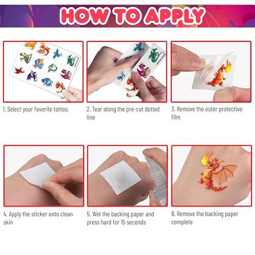 96PCS Dragon Temporary Tattoos Stickers for Kids