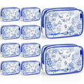 Set of 10 Clear Floral Cosmetic Bags PVC Makeup Bags Waterproof Travel Organizer Toiletry Pouches for Wedding Birthday Baby Shower Party Ideal Gift for Women Nurse Bridesmaid(Blue)