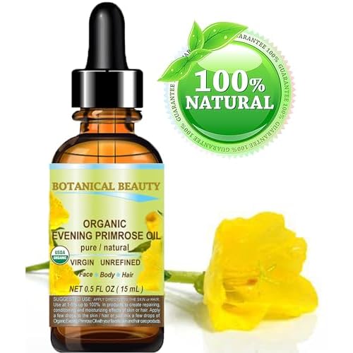 Botanical Beauty Organic EVENING PRIMROSE OIL 100% Pure Natural Undiluted Unrefined Virgin Cold Pressed Carrier Oil. 0.5 Fl.oz.- 15 ml for face, skin, hair, nails