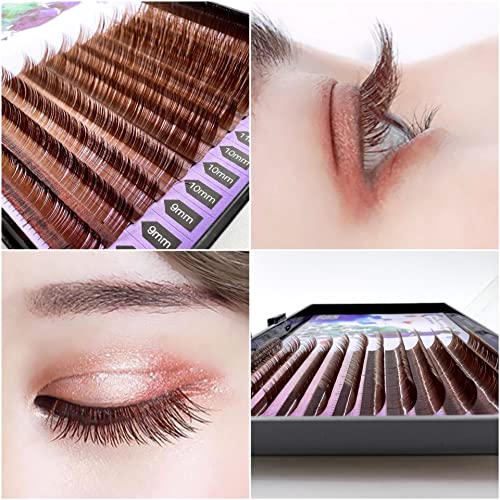 Lash Extension Supplies, 2 Trays 12 Rows Volume Eyelash Extensions, Soft Faux Mink Individual Lashes, Japanese Camellia Natural Series, 0.05-D, 10mm & 11mm, Caramel