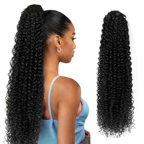 SuCoo Drawstring Ponytail Extension for Women Curly Ponytail Extension Synthetic Hair Natural Wavy Hair Pieces for Daily Use £¨#1B,28 Inch,160g