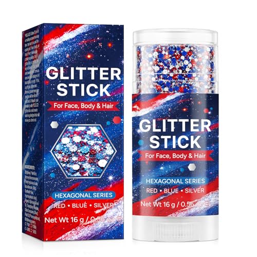 Patriotic Red White Blue Glitter Stick - Hexagonal Gel