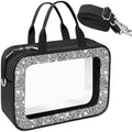 Meetart Clear Makeup Bag.Crushed Diamond Travel Toiletry Bag with Detachable Shoulder Strap.Transparent Cosmetic Bag for Travel, Bathroom Storage.(Black)