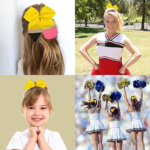 Cheerleader Hair Accessories: Large 8 Inch Ponytail Holder Bows for Girls, Softball Sports and Cheerleading - White Hair Scrunchies, 2 Pcs