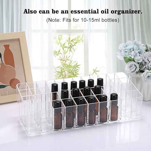 ELLDOO Rollerball Perfume Organizer, 44 Spaces Clear Acrylic Perfume Storage Holder Beauty Scent Holder, Essential Oil Storage Holder Organizer, Makeup Lipgloss Lipstick Display Case