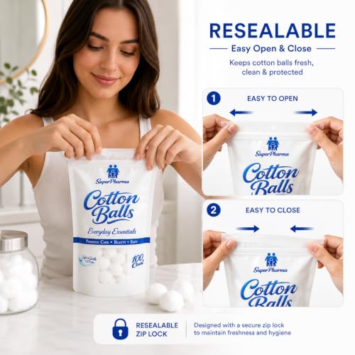 Premium Cotton Balls 400 Count (4 Pack) - Soft & Absorbent for Skincare