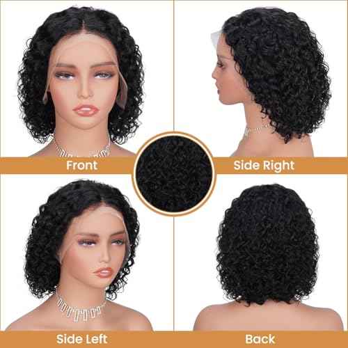13x4 Deep Wave Lace Front Wigs Human Hair Pre Plucked 180% Density 9A Glueless Wigs Human Hair Wet and Wavy Wigs for Women HD Transparent Deep Curly Lace Front Wigs Human Hair 10 Inch