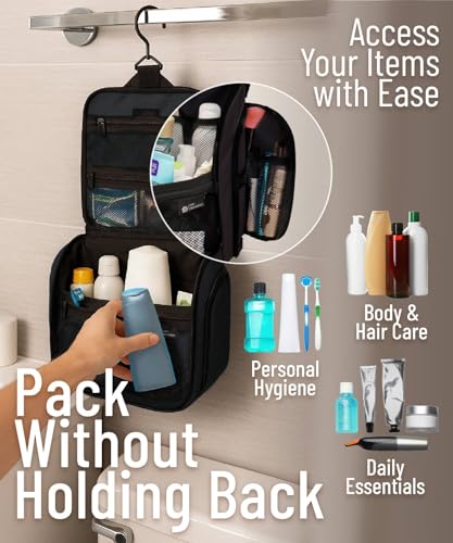 D&D Hanging Travel Toiletry Bag for Men & Women - 10 Compartments Organizer