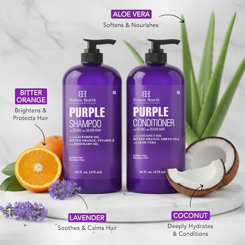 Botanic Hearth Purple Shampoo & Conditioner Set for Blonde, Silver & Gray Hair - 16 Fl Oz Each