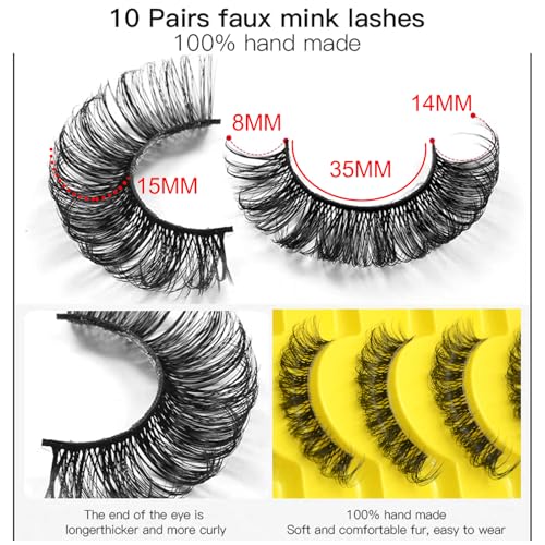 Cat Eye Russian Strip Lashes - 10 Pairs Faux Mink Fluffy
