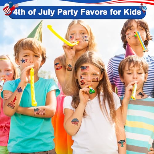 4th of July Tattoos Temporary for Kids Adults 20 Sheets 158PCS Fourth of July Party Favors Patriotic Stickers Independence Day Accessories American Flag Red White and Blue Decorations Party Supplies