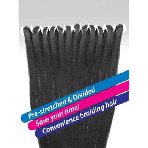 Janet Collection Nala Tress 3X EZ SPLIT Pre-Sectioned Pre-Stretched Braid Knotless Extremely light weight 36¡± Inch value pack (36¡±, COLOR #1B)