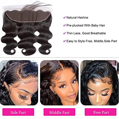 13 x 4 Lace Frontal Closure Body Wave Frontal 13 x 4 HD Transparent Lace Frontals With Bangs Baby Hair 100% Remy Human Hair 150% Density Natural Color (10 Inch)