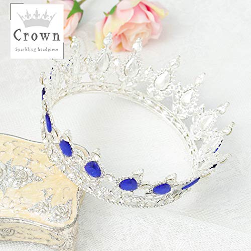 Fairyu Silver Blue Rhinestone Wedding Tiara Bridal Crown for Women & Girls