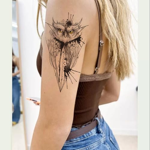 8 Sheets 3D Black Realistic Temporary Tattoos for Men Women Adults, Owl Sketch Dreamcatcher Flower Rose Halloween Fake Half Arm Sleeve Tattoos Stickers Legs Kit Sets