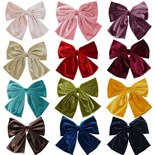 Spenlly 6.5 Inch Large Velvet Hair Bows Clip Big Hair Bow Alligator Clip Hair Barrettes Hair Accessories for Women Girls Kids Teens (Bean Paste)