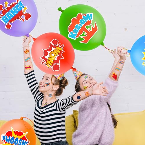 72 PCS Hero Party Favors ? 48 Pre-Cut Temporary Tattoos & 24 Hero Punch Balloons Themed Birthday Party Decorations Supplies Favors Gifts Goodie Bag Fillers Classroom Rewards for Boys Girls
