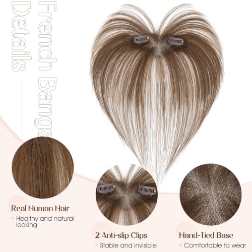 Clip-In Bangs Human Hair Dark Brown Curtain Fringe