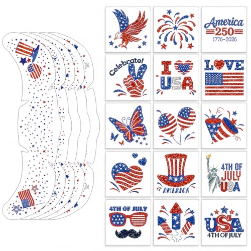40 Pcs Patriotic Temporary Tattoos - Glitter Freckles & Stickers