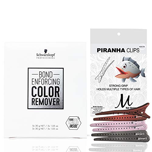 Bond Enforcing Color Remover with FibreBond Technology for Fast and Gentle Color Correction and M Hair Designs Piranha Clips (Bundle 2 items)